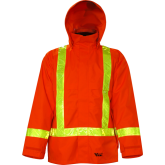 Viking "Journeyman 300D Trilobal Rip-stop" Jacket w/Safety Stripes HD Rain Gear - Polyester / PU, 2X-Large, Fluor. Orange - 3010J-XXL