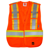 Open Road 5 Point Tear Away Safety Vest - Vi-brance¬ 4" Safety Stripes - Polyester Mesh, Safety Vest, 4 Pockets, D-Ring Access, Fits All, Fluorescent Orange - 6115O