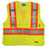 Viking 5 Point Tear Away Safety Vest - Vi-brance¬ 4" Safety Stripes -Polyester Mesh, Safety Vest, 4 Pockets, D-Ring Access, 2X-Large/3X-Large, Fluor. Green - 6125G-2XL/3XL