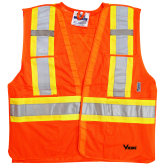 Viking 5 Point Tear Away Safety Vest - Vi-brance¬ 4" Safety Stripes -Polyester Mesh, Safety Vest, 4 Pockets, D-Ring Access, 2X-Large/3X-Large, Fluor. Orange - 6125O-2XL/3XL